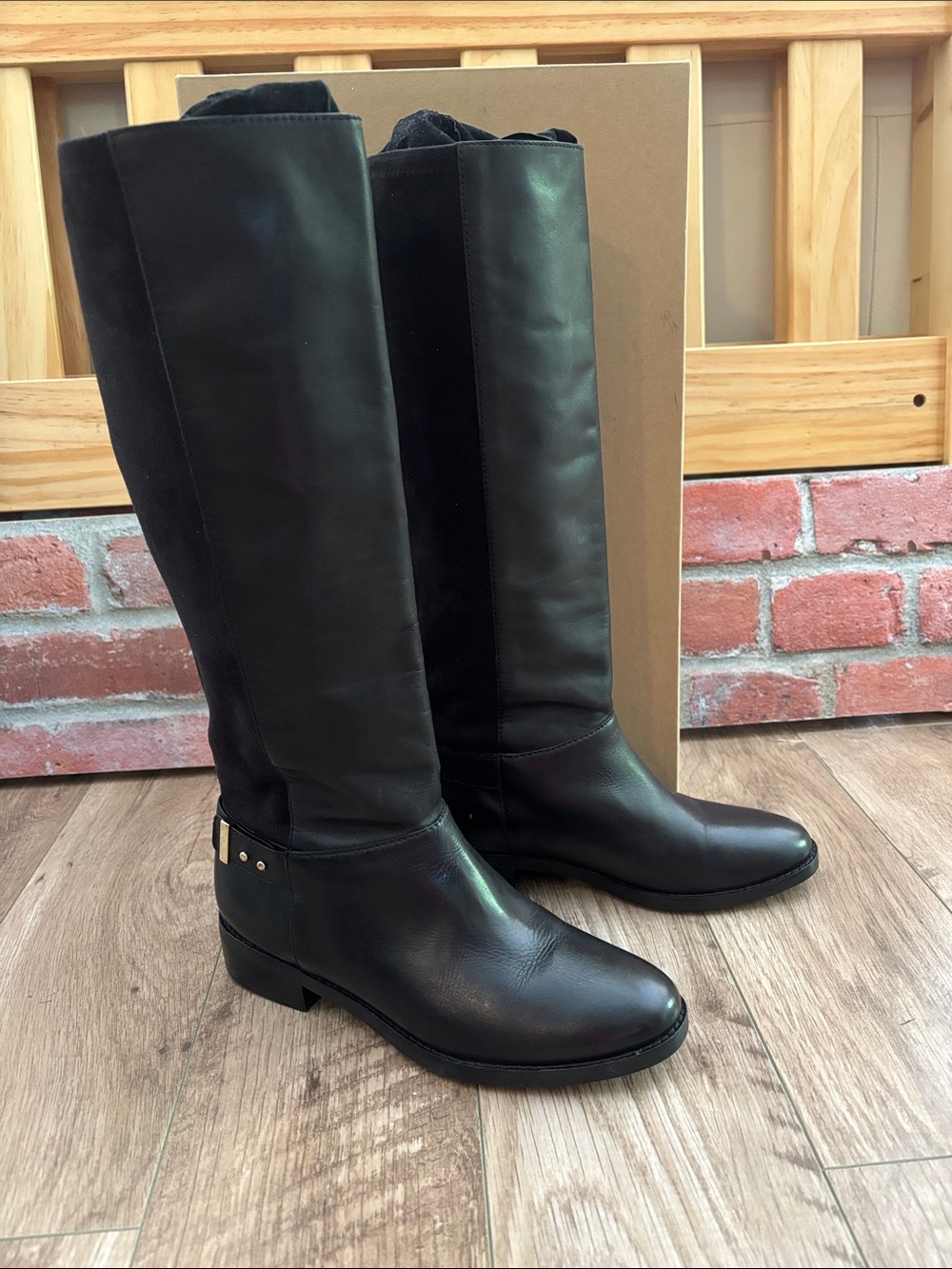 Cole Haan Black Leather and Suede Tall Boots